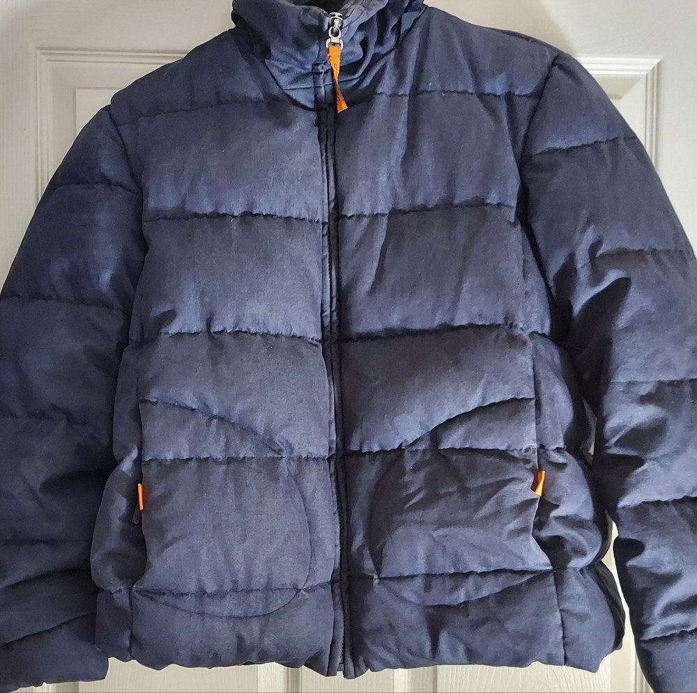 Guess Navy Blue Quilted Puffer Jacket with Orange Accents